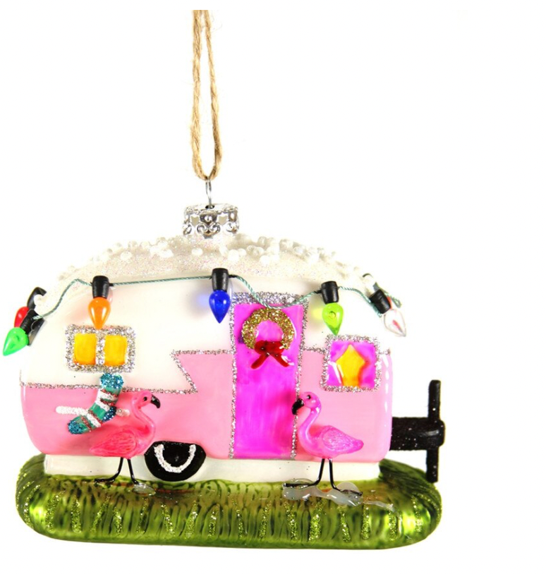 Flamingo Camper Ornament