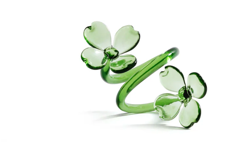 Botanica Set/4 Glass Flower Napkin Rings-Green
