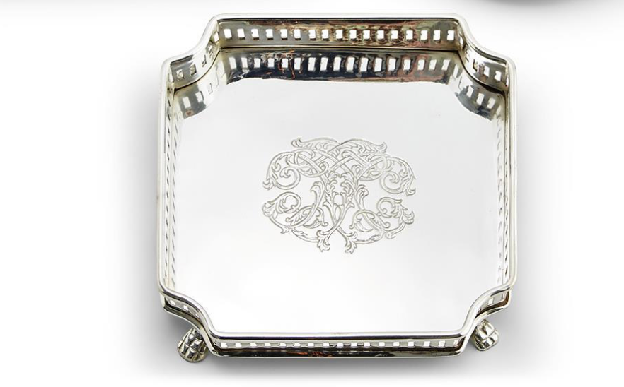 Square silver engraved tray