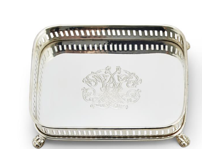 Rectangle silver engraved tray