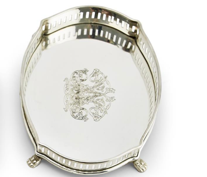 Oval silver engraved tray