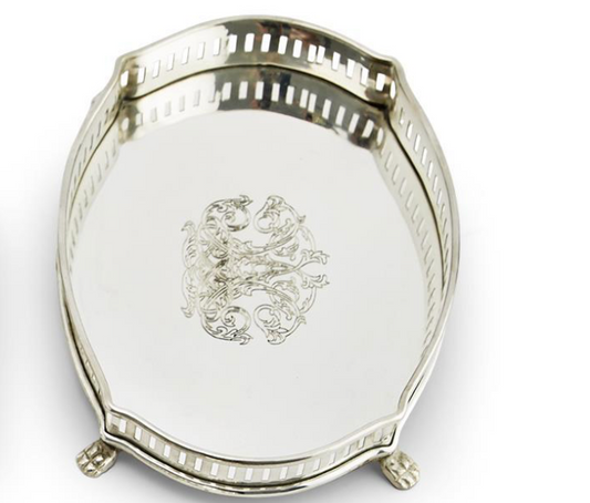Oval silver engraved tray