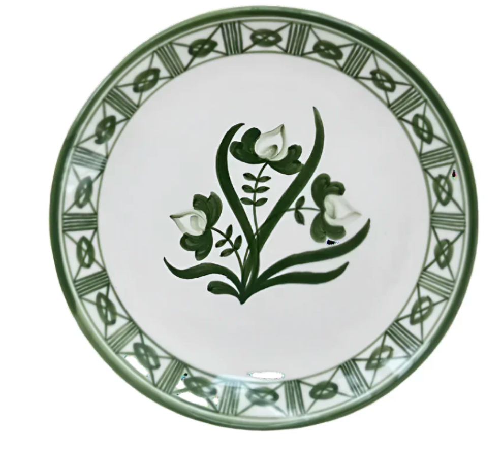 Lisbon Dinner Plate with Floral Center and Filigree Rim- Verde Green