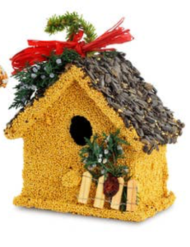 Holiday Birdie Cottage Treat with fence