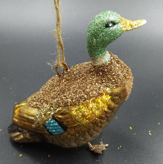Glass Duck Brown-Green Ornament