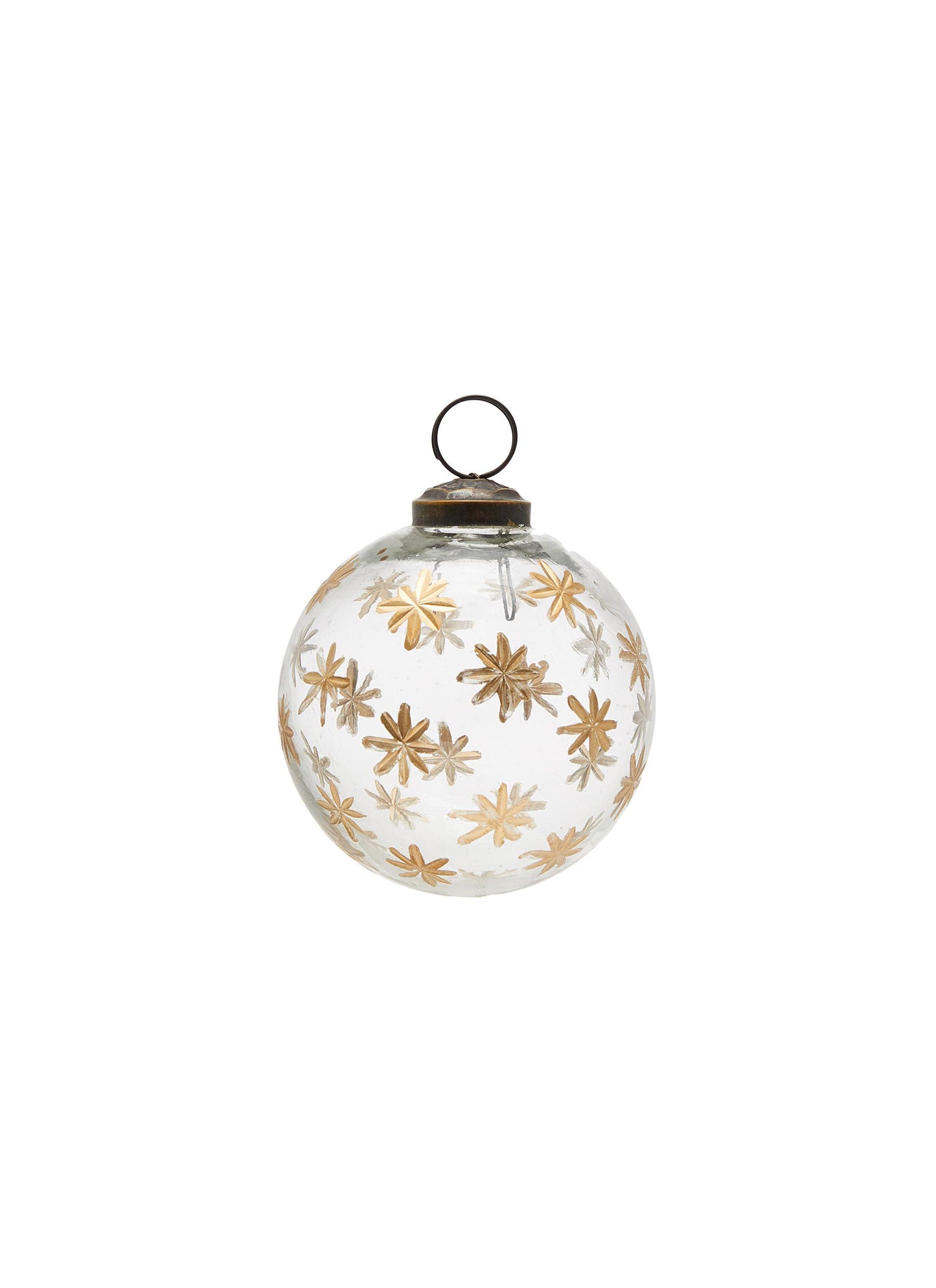 Glass Ball Clear w/ Gold Cutting Stars Ornament