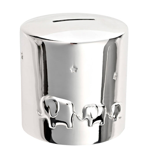 Round Money Box with Elephants