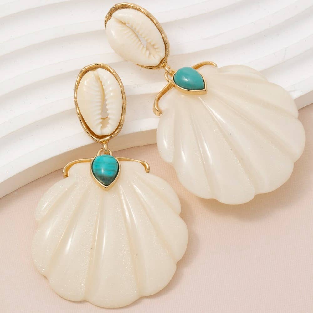 Cowrie And Sea Shell Stud Dangle Earrings