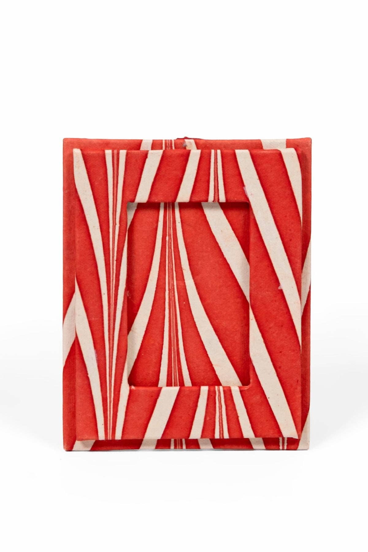 Mini Hand-Marbled Picture Frame Ornament | Candy Cane
