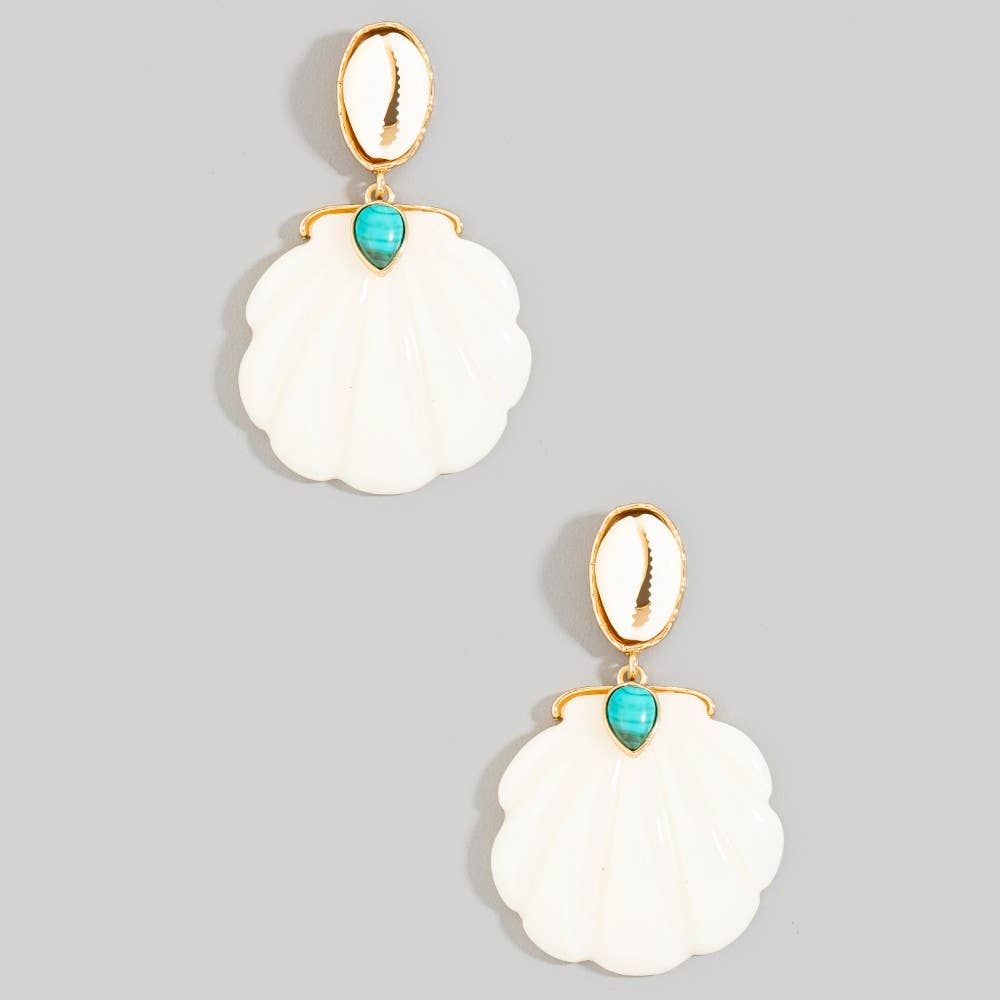 Cowrie And Sea Shell Stud Dangle Earrings