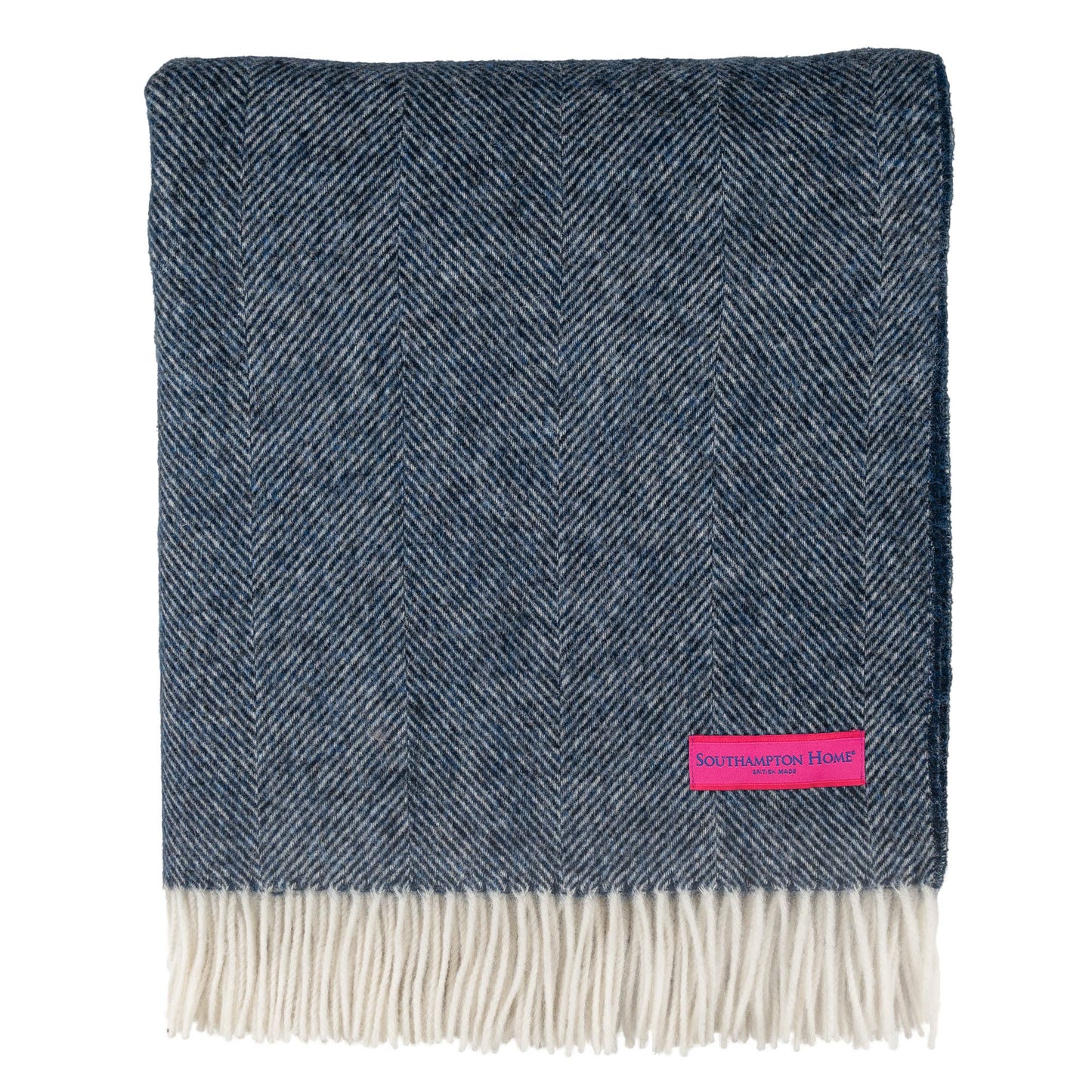 Southampton Home Wool Herringbone Throw ~ Navy ~