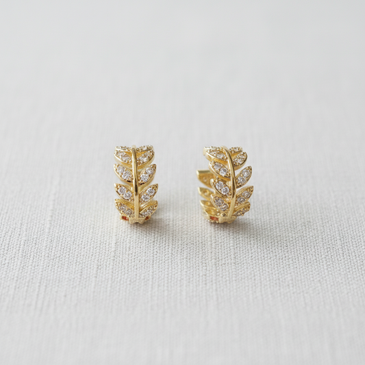 Vintage Zircon Wheat Ear Huggie Earrings