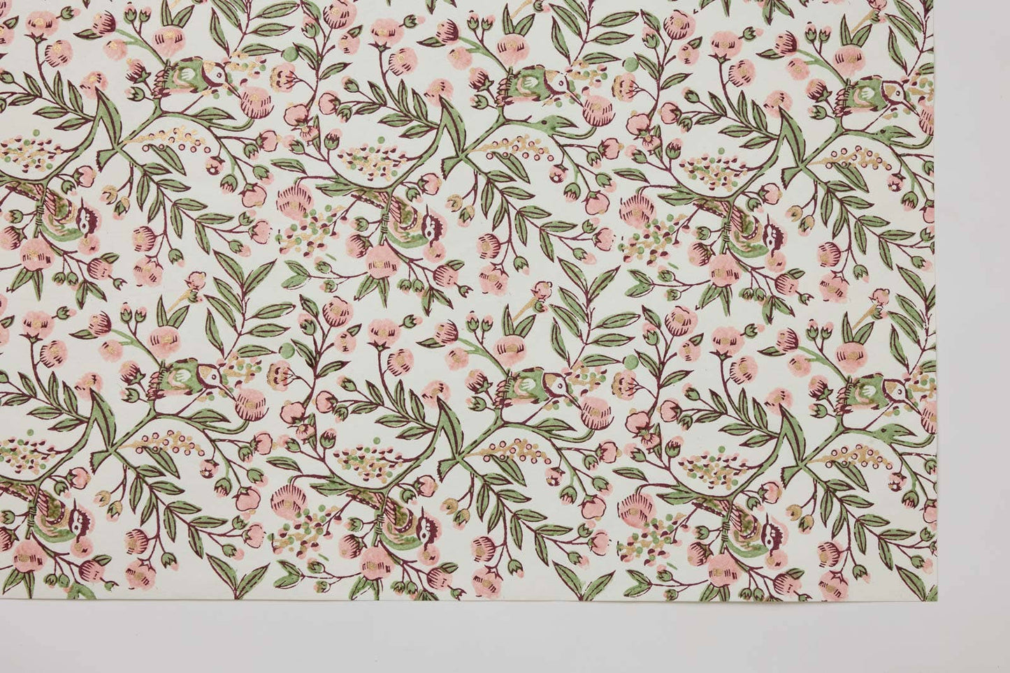 Block Printed Wrapping Paper Sheets - BP Song Birds Blush