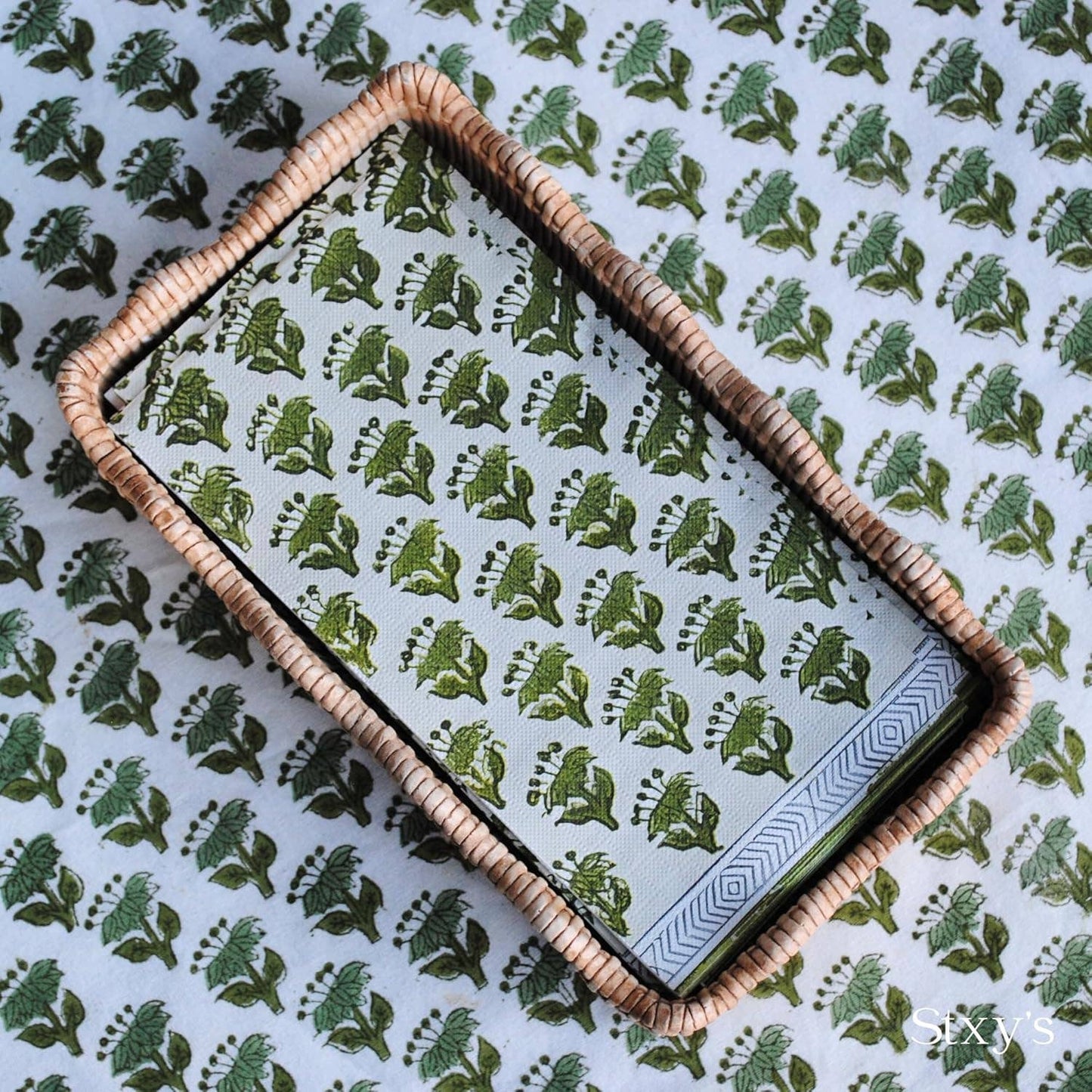 Green Floral Block Print