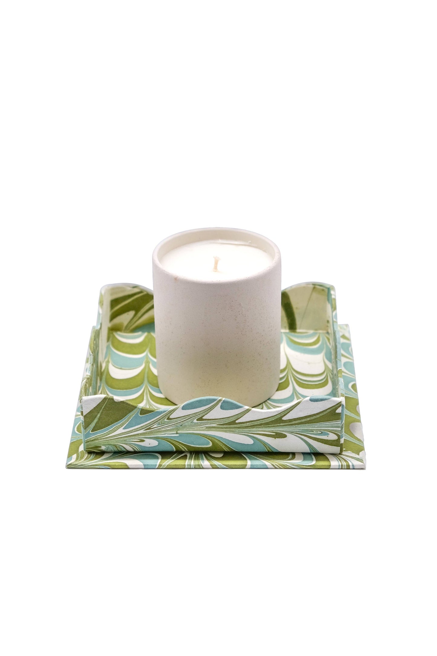 Scalloped Hand-Marbled Tray - Robin Blue