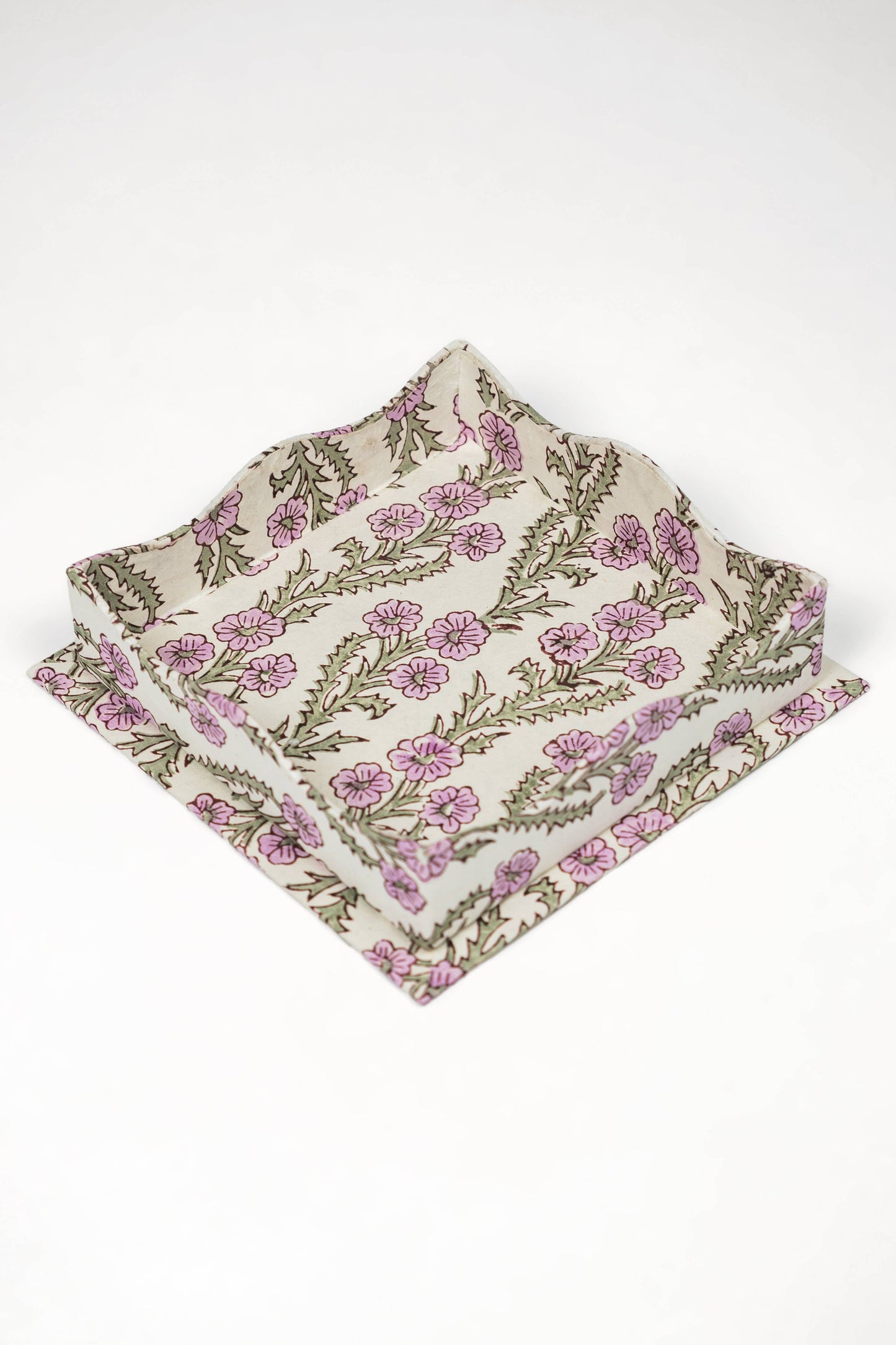 Scalloped Block print Tray-  Purple Forget-Me-Not