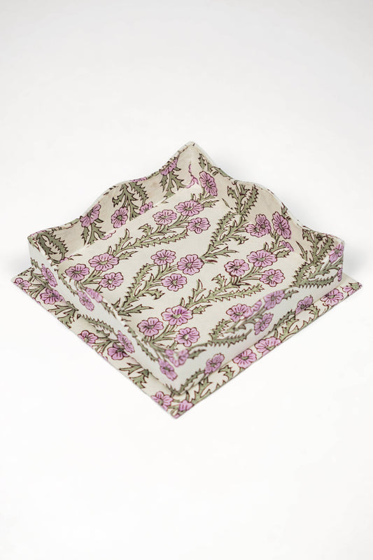 Scalloped Block print Tray-  Purple Forget-Me-Not
