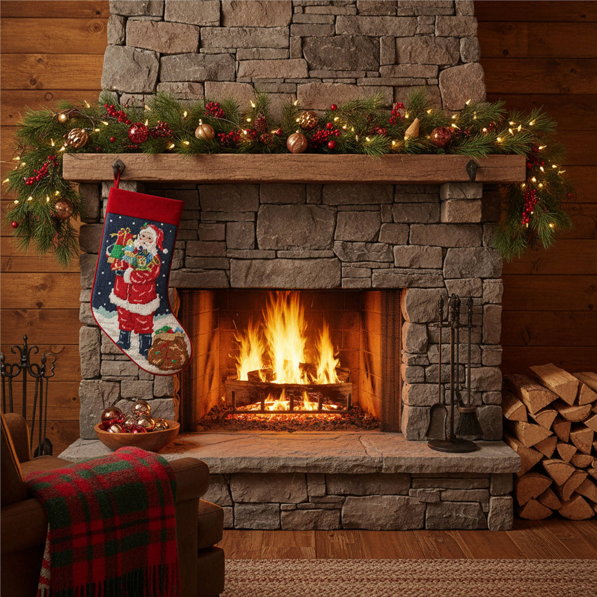 Santa w/Toys Embroidered Stocking