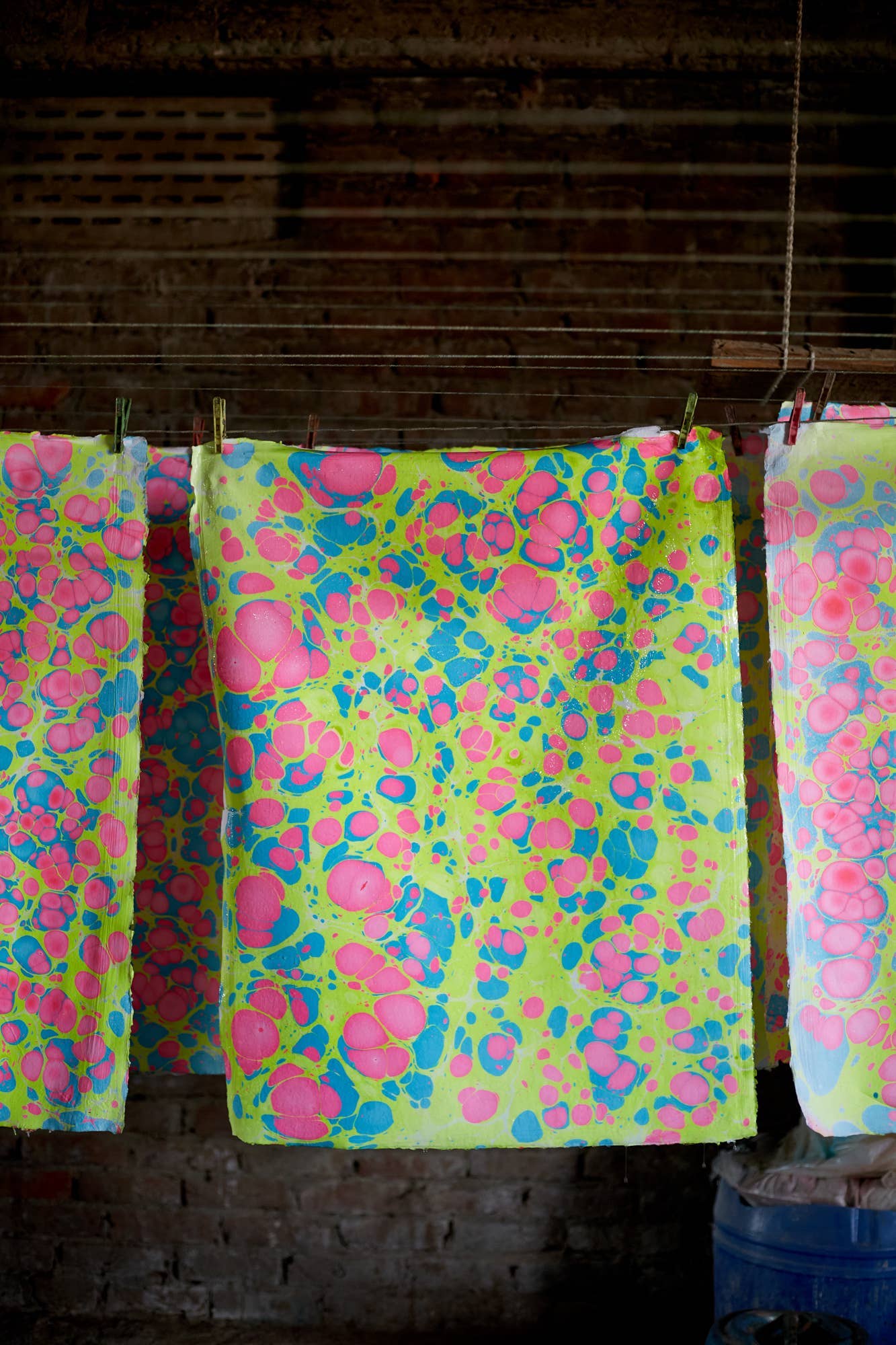 Hand Marbled Wrapping Paper Sheets - Neon Stone