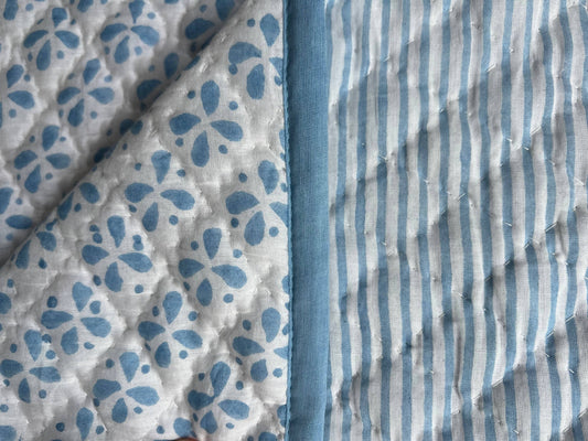 Reversible Baby Blanket in Petals/Stripe Blue