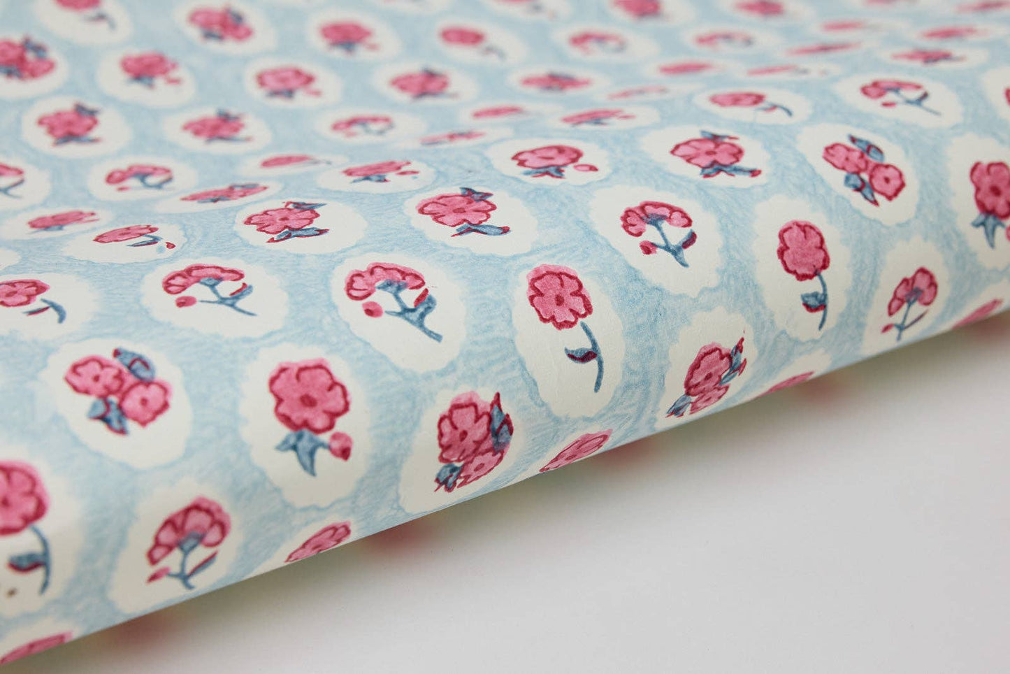 Block Printed Wrapping Paper Sheets - BP Scallop Tiles Pink Sorbet