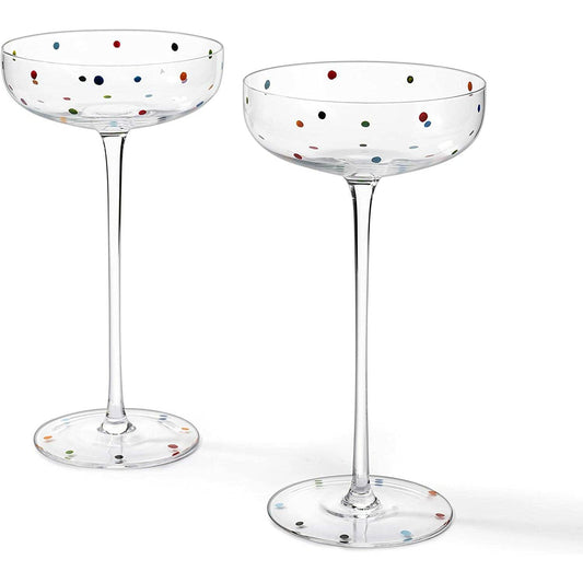 Polka Dot Champagne Coupe Glasses | Set of 2 | 12 oz