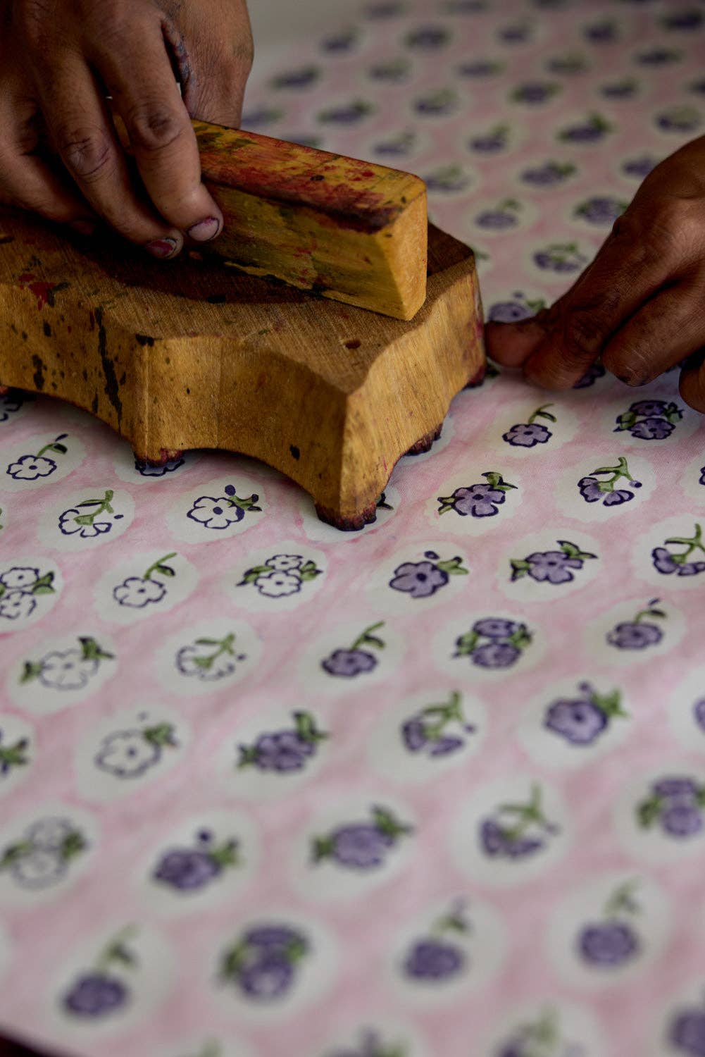 Block Printed Wrapping Paper Sheets - BP Scallop Tiles Violet Meringue