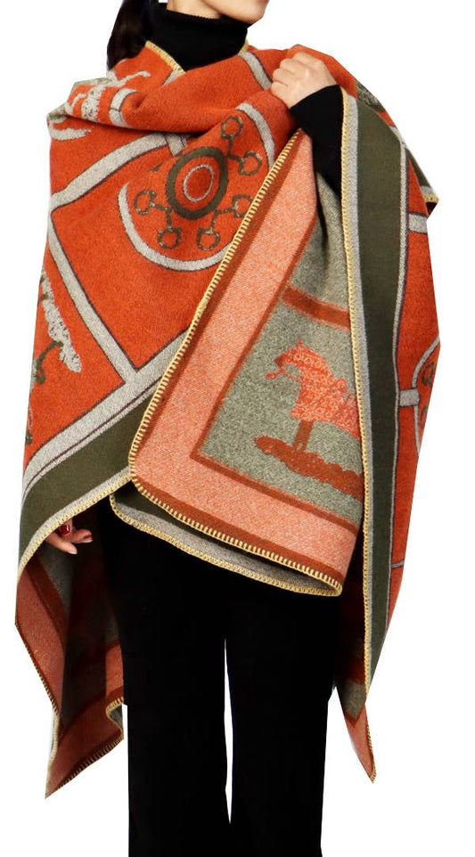 Equestrian Orange Reversible Shawl