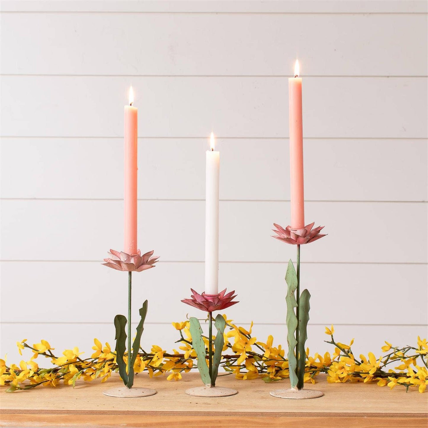 Pink Floral Candle Holder