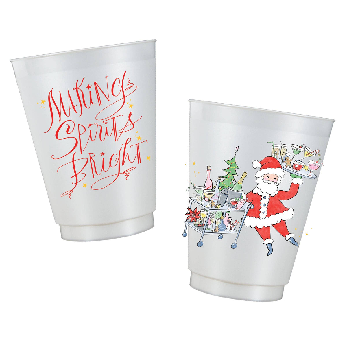 Santa's Holiday Happy Hour Christmas Pearl Frosted Cups