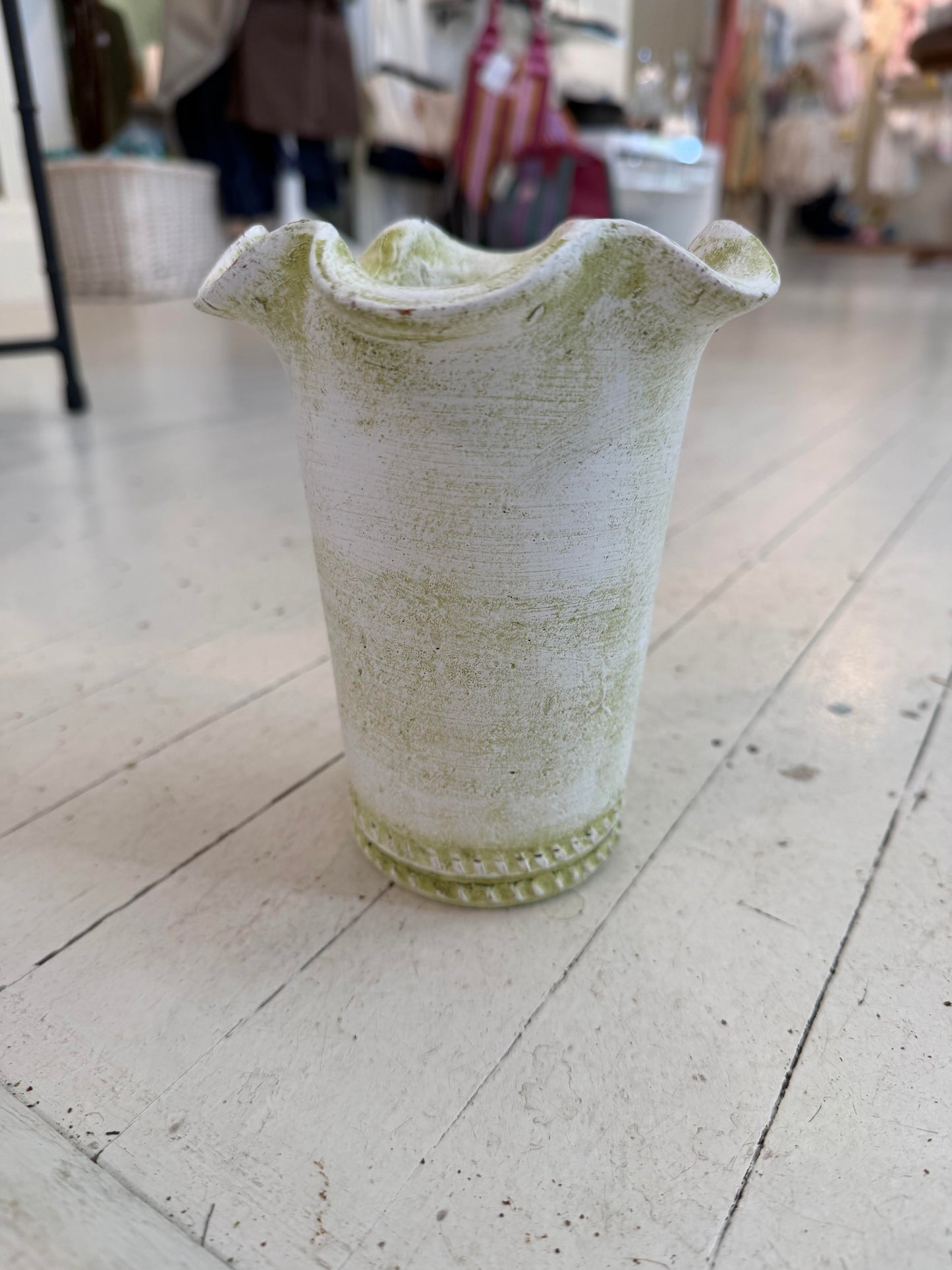 Tall Herb Clay Pots- Verde White