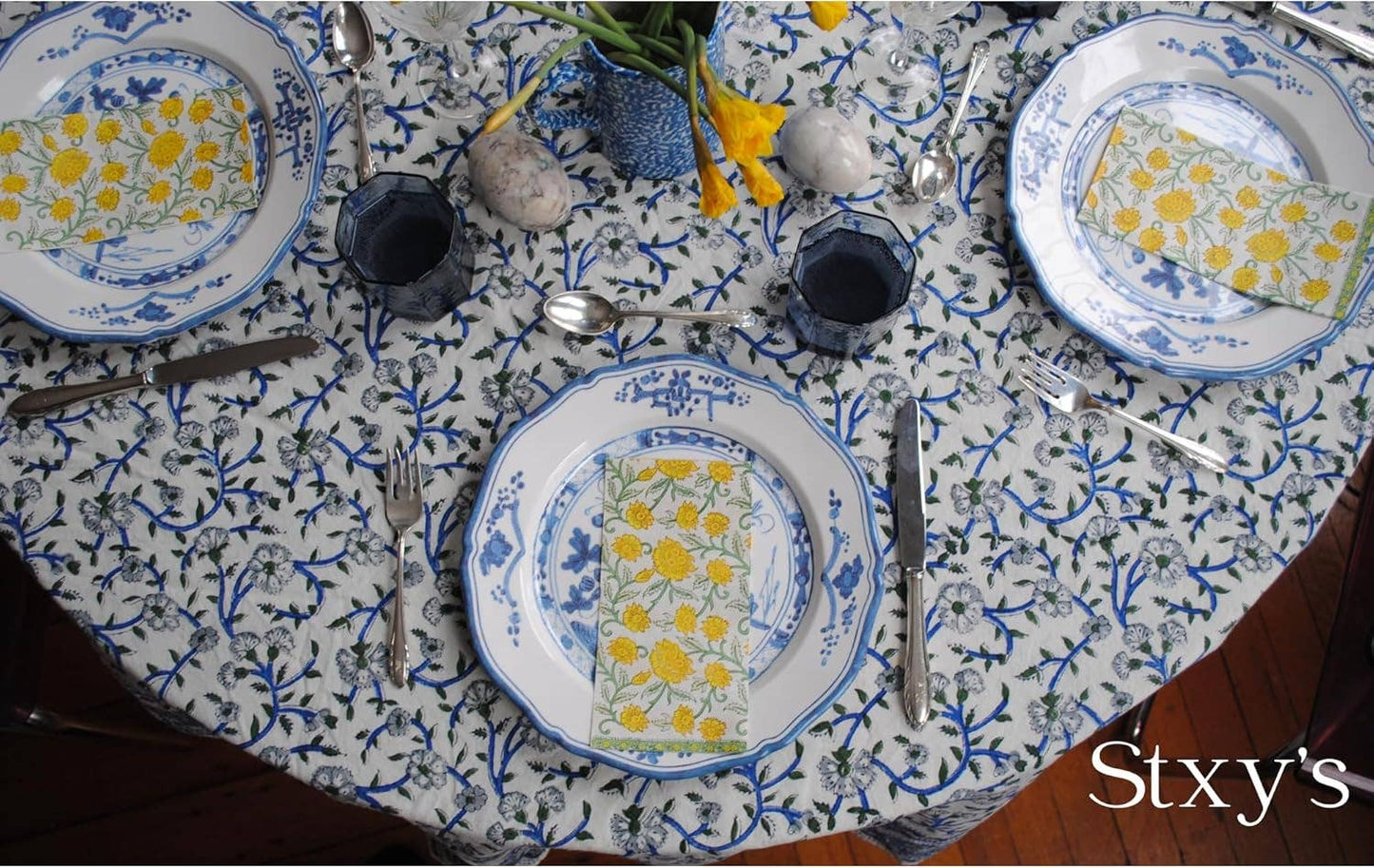 Yellow Daffodils Spring Floral Block Print Napkins
