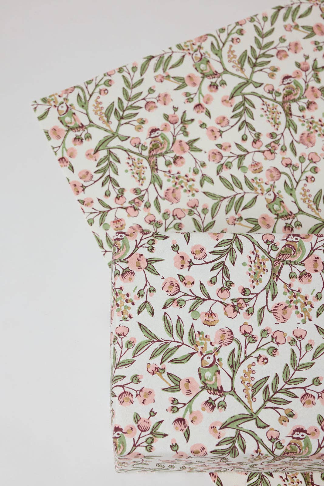 Block Printed Wrapping Paper Sheets - BP Song Birds Blush