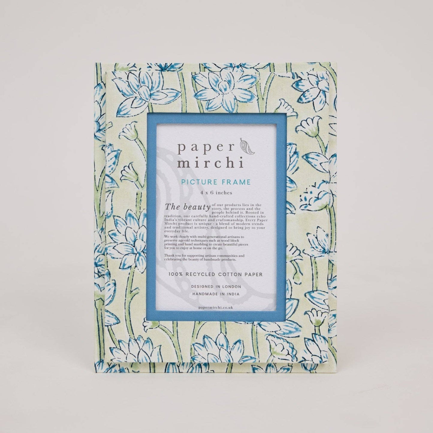 Block Printed Picture Frame (4x6) - Lotus Indigo