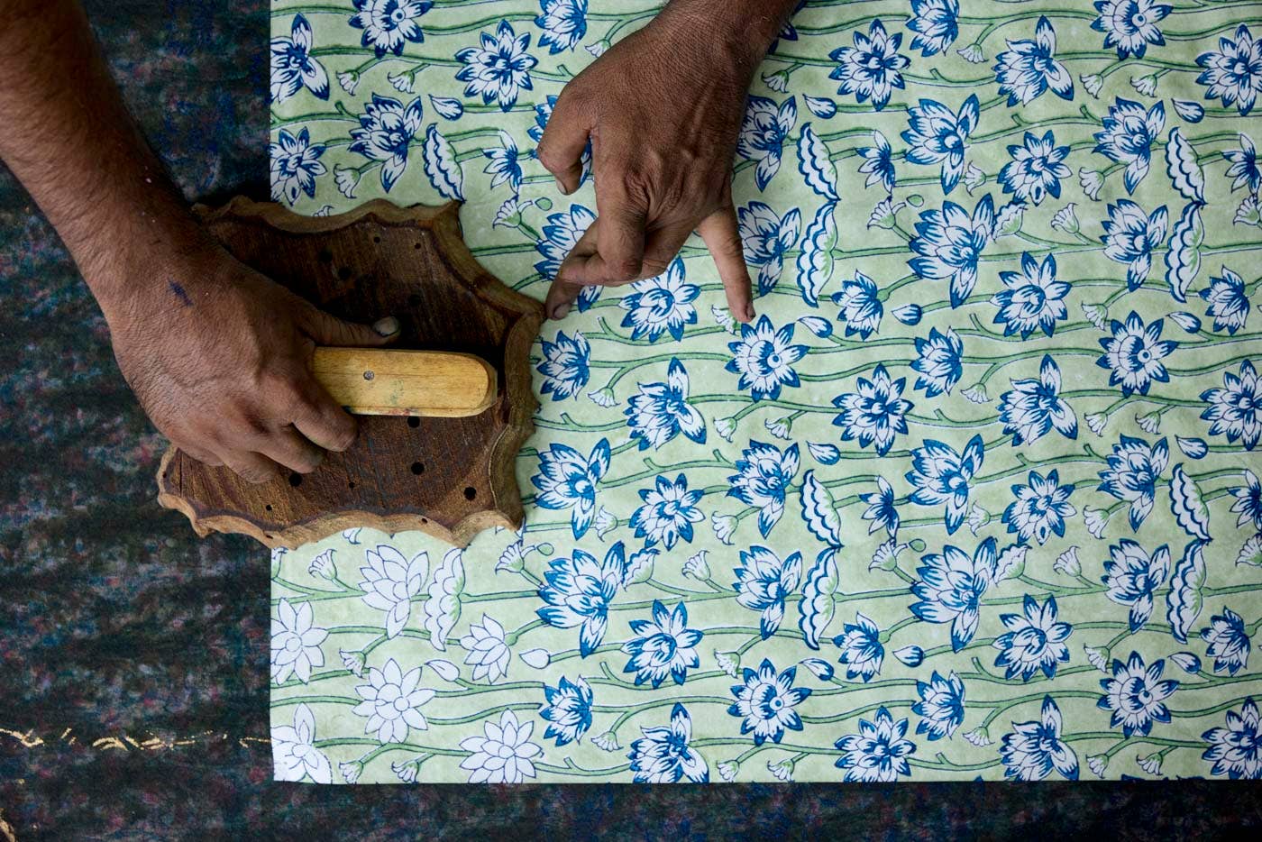 Block Printed Picture Frame (4x6) - Lotus Indigo