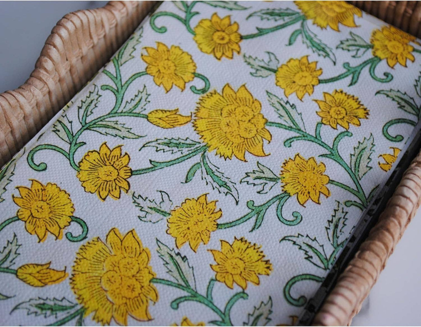 Yellow Daffodils Spring Floral Block Print Napkins