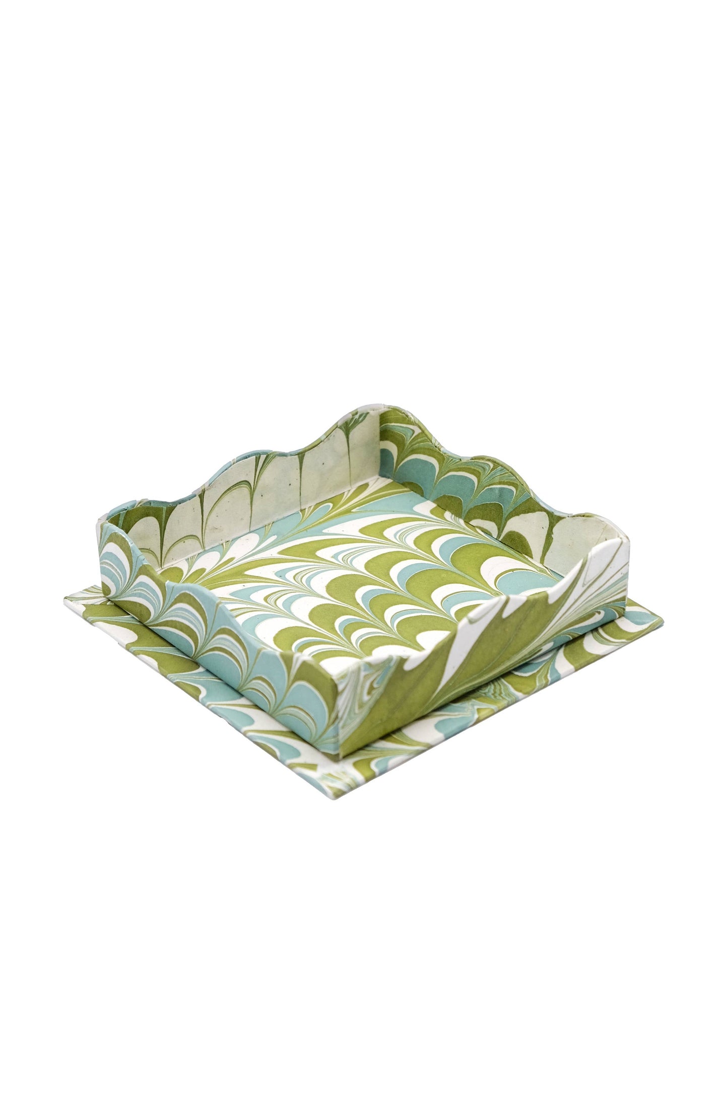 Scalloped Hand-Marbled Tray - Robin Blue