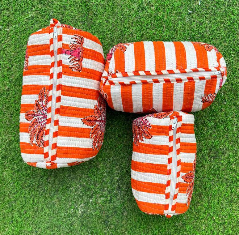 Orange Quilted Striped Bag