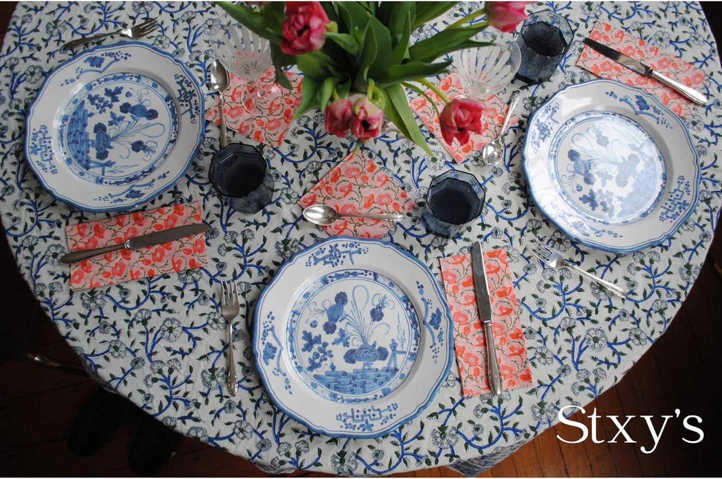 Pink Poppy Block-Print Floral Paper Guest Napkins