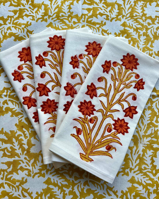 In Bloom Napkins in Orange- Set of 4