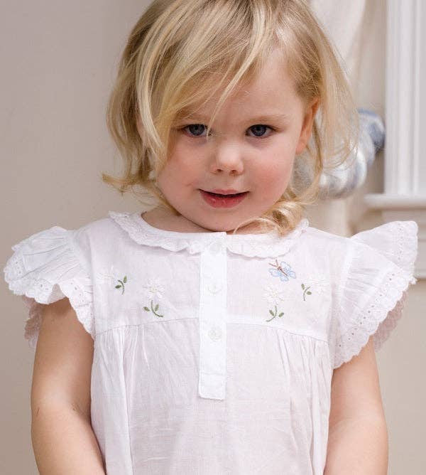 Lucy White Cotton Dress, Embroidered