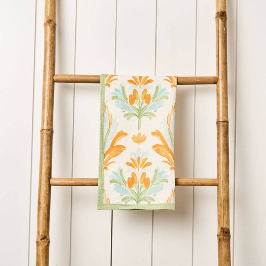 Preppy Damask - Orange & Green Tea Towel