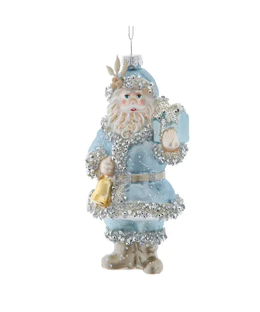 Glass Blue and Platinum Santa