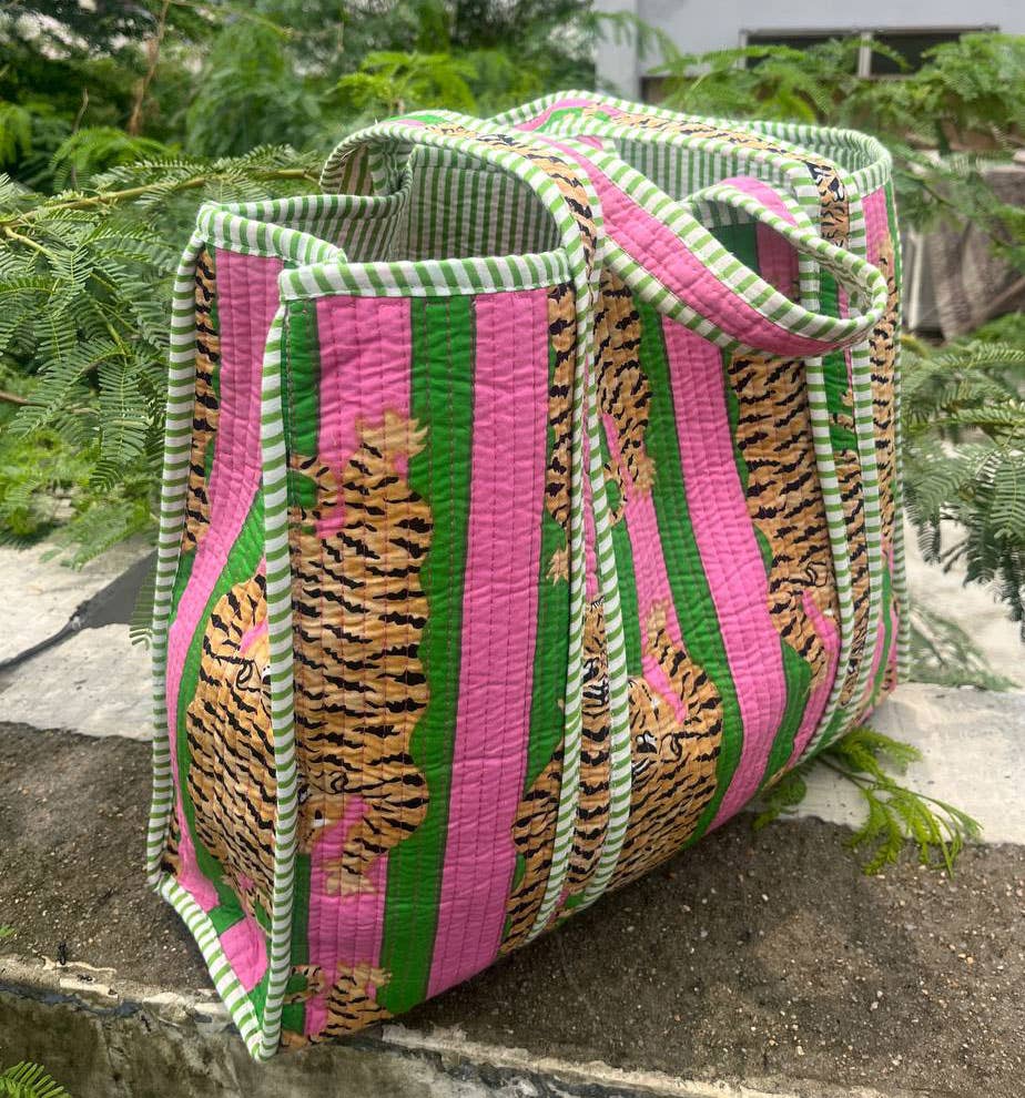 Quilted Indian Tiger Printed Bag