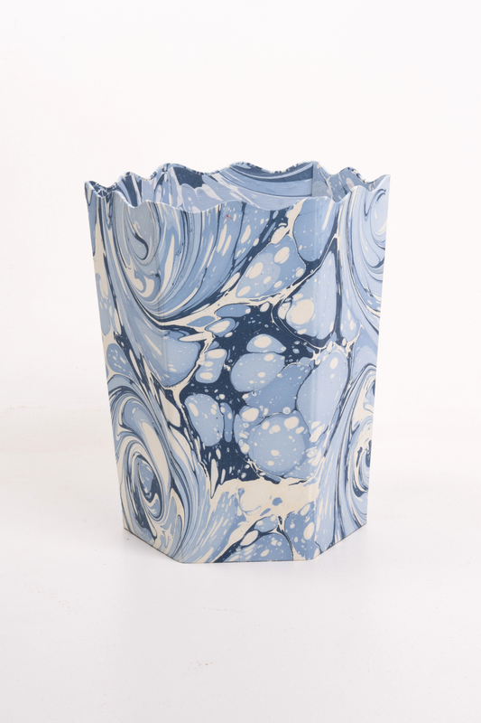 Hand-Marbled Scallop Waste Bin / Storage Bin in Ocean Wave