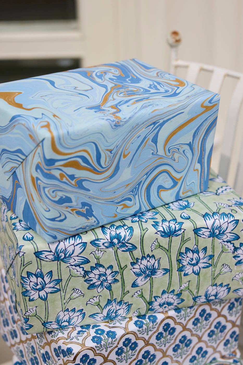Hand Marbled Wrapping Paper Sheets - Free Spirit Summer Sky