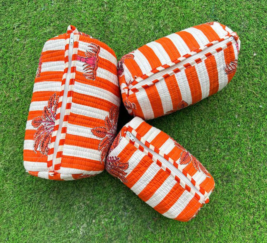 Orange Quilted Striped Bag