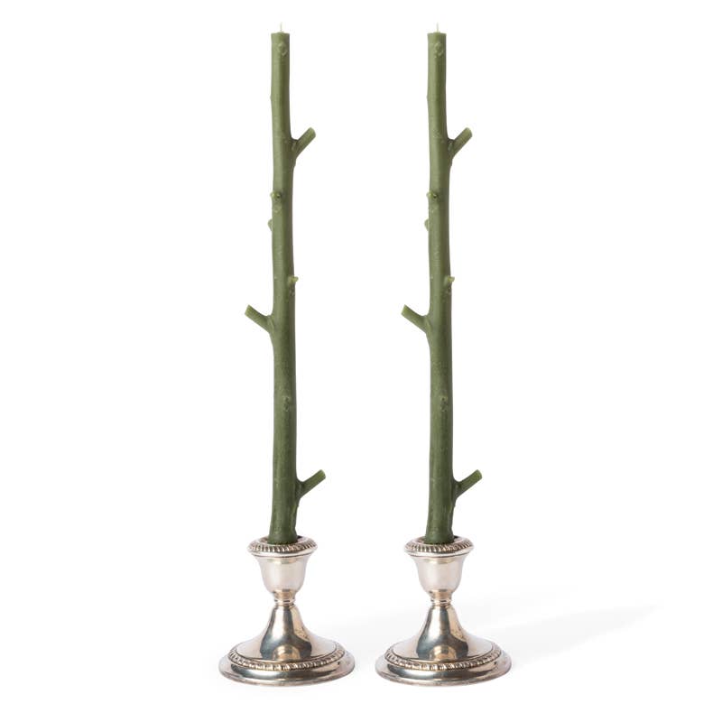 Stick Candles Maple / Pair Forest Green