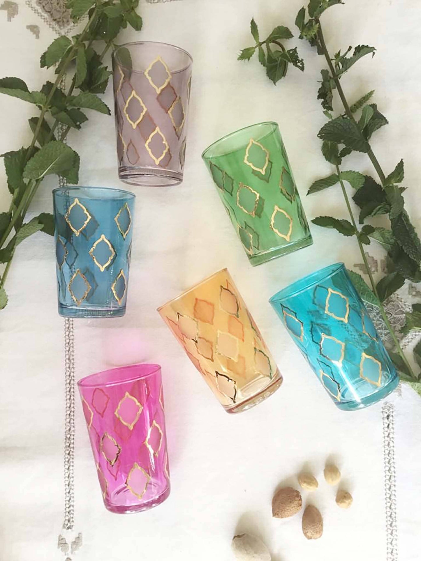 Set of 6 Moroccan Wine glasses Assorted Colors Diament