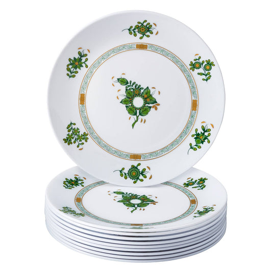 FLORAL GREEN AND WHITE PLATES | Chinese Bouquet | 10 PC